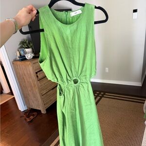 Mango Bright Lime Sleeveless Maxi Dress with Waist Ring